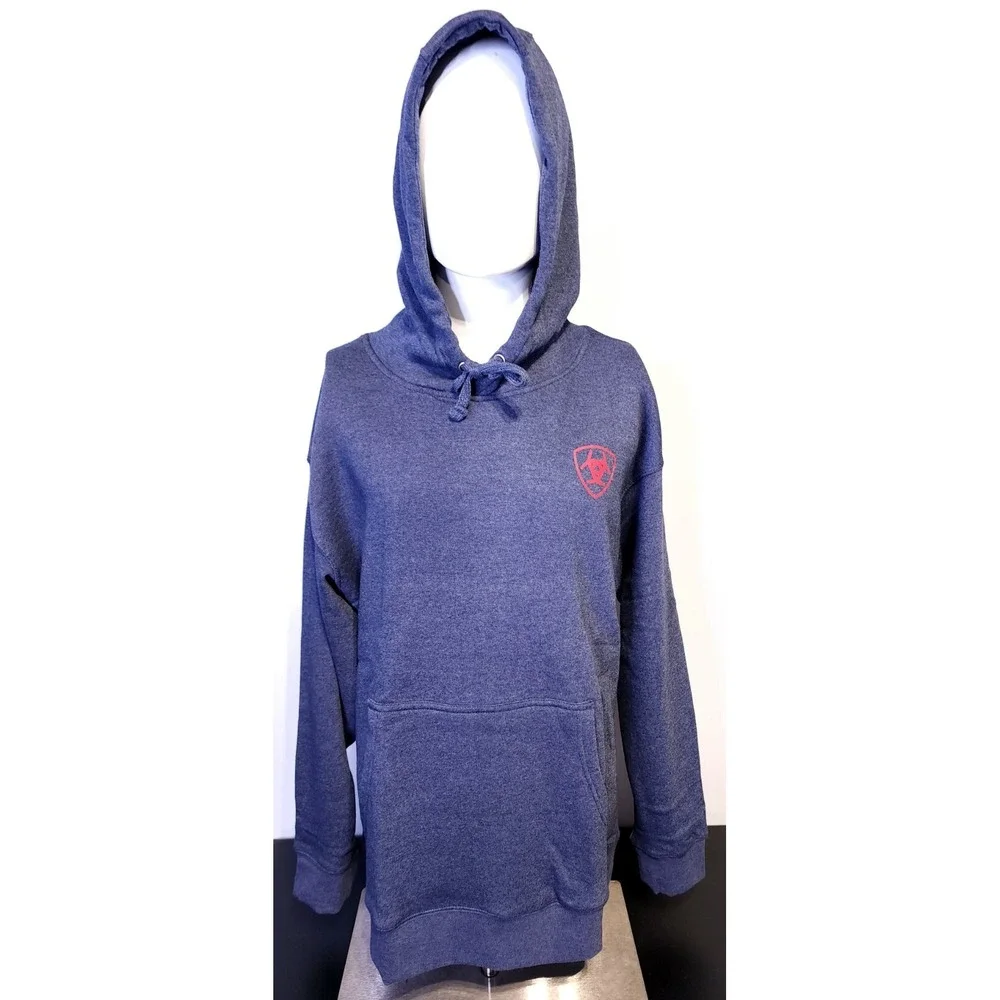 Ariat Mens Size XL Heather Blue US of A Fleece‎ Pocket Hooded Sweatshirt